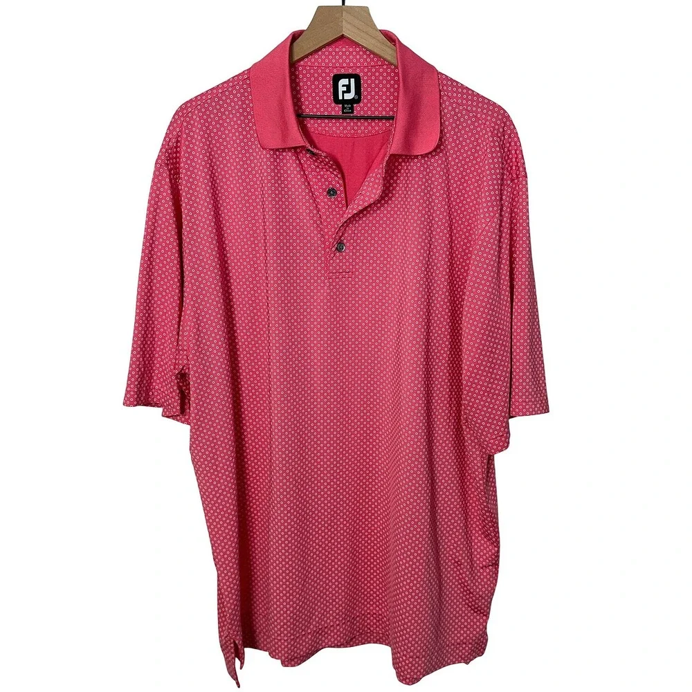 FootJoy XXL‎ ProDry Golf Polo Shirt Pink Dot Print Short Sleeve FJ Active Sporty